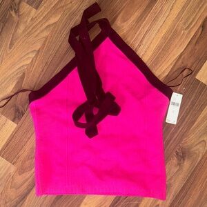Maeve Anthropologie Pink and Red Burgundy Knit Top | Medium